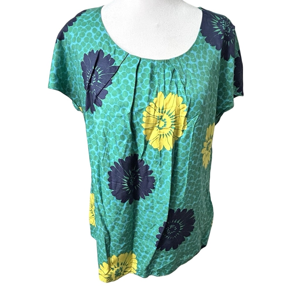 Boden Pleated Scoop Neck Blouse Top UK 12 US 8 Silk Viscose Floral Boho Shirt